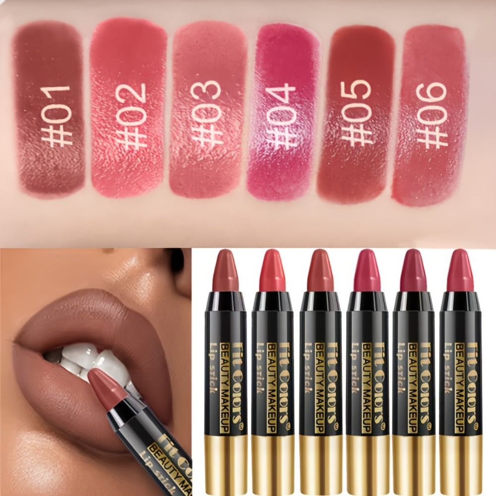 Glossy Crayon Lipstick Set 6 Pack Nourishing Lip Color, for Makeup, Travel and Everyday Vanity Use