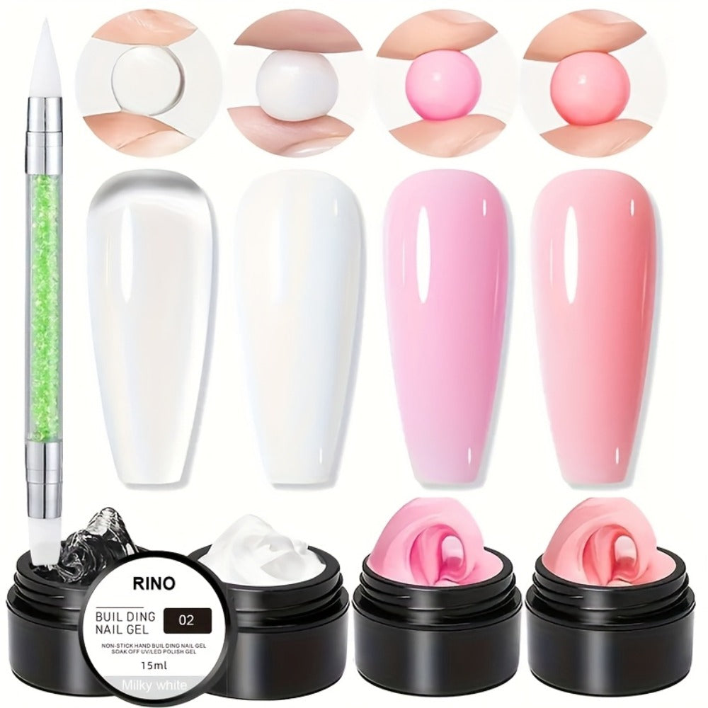 RINO 3D Nail Sculpture Kit 5pcs – Solid Builder Gel with Rhinestone Gel Molding Gel Flower Molds & Sculpting Brush