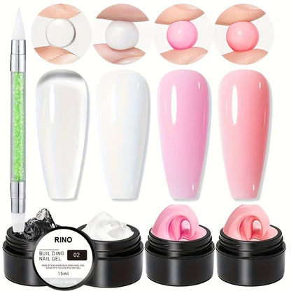 RINO 3D Nail Sculpture Kit 5pcs – Solid Builder Gel with Rhinestone Gel Molding Gel Flower Molds & Sculpting Brush