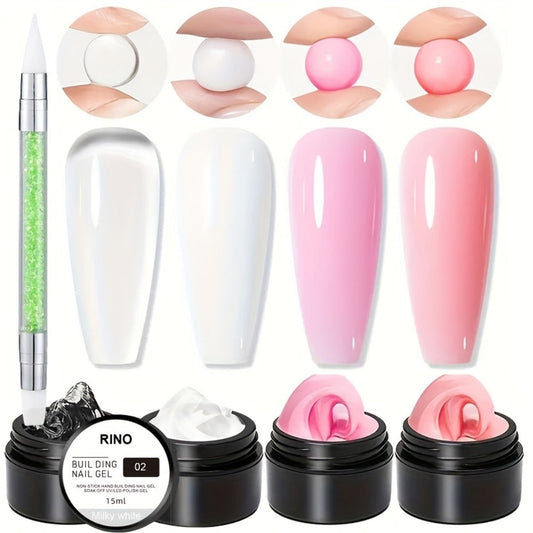 RINO 3D Nail Sculpture Kit 5pcs – Solid Builder Gel with Rhinestone Gel Molding Gel Flower Molds & Sculpting Brush