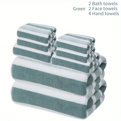 Towel Set 8 Piece 280GSM Two-Color Striped Mix with 2 Bath, 2 Face and 4 Hand Towels for Home and Guest Use