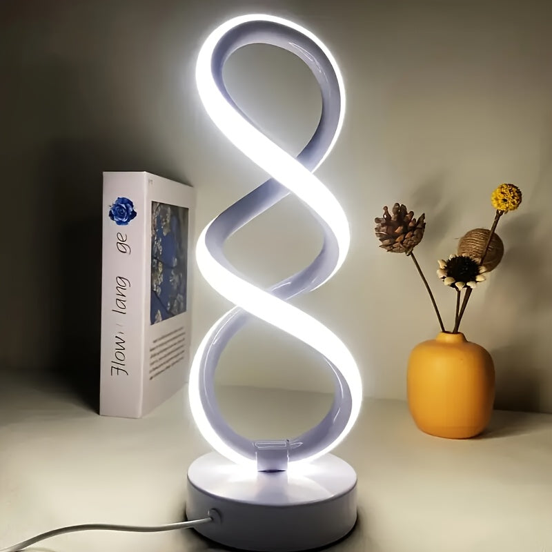 Spiral LED Table Lamp with Dimmable Push-Button Control, Modern Metal Base and Six Black or White Configuration Options