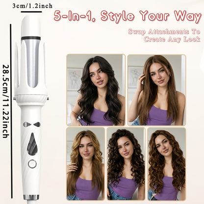 5-in-1 Hair Styler Set with Interchangeable Curling Wand & Straightening Brush - Multi Barrel Curling Iron Kit for Waves