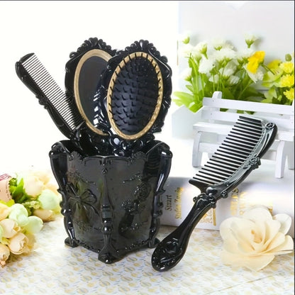 Retro Hair Comb Set with Mirror Scalp Massage Hairbrush Pocket Mirror Vintage Vanity Brush Set for Women Girls Travel Daily Grooming Makeup