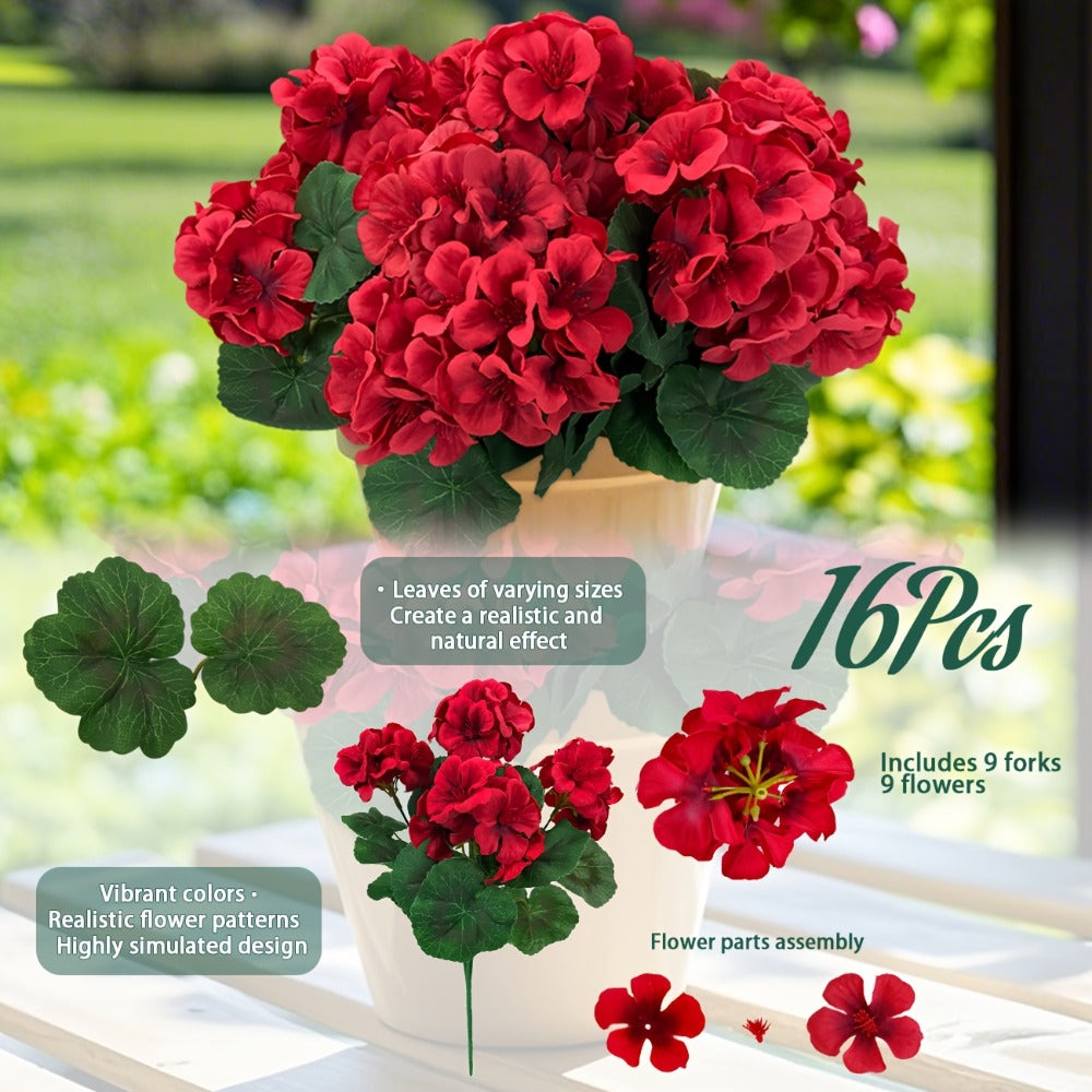 Artificial Flowers 13.77-Inch Geranium, Rose, Marigold or Hydrangea Styles in 8 and 16-Piece Options