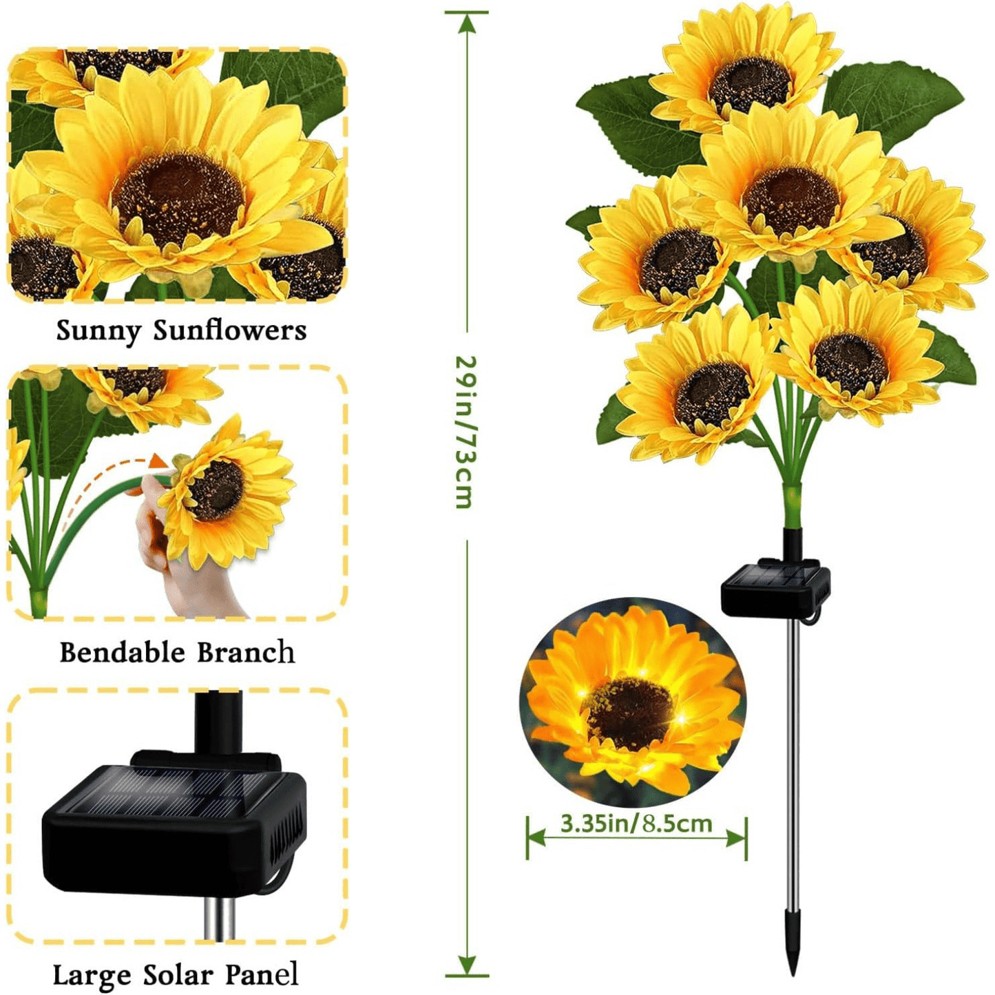 Solar Garden Lights 15-Head Sunflower Stakes with IP65 Rating and Ground-Stake Installation