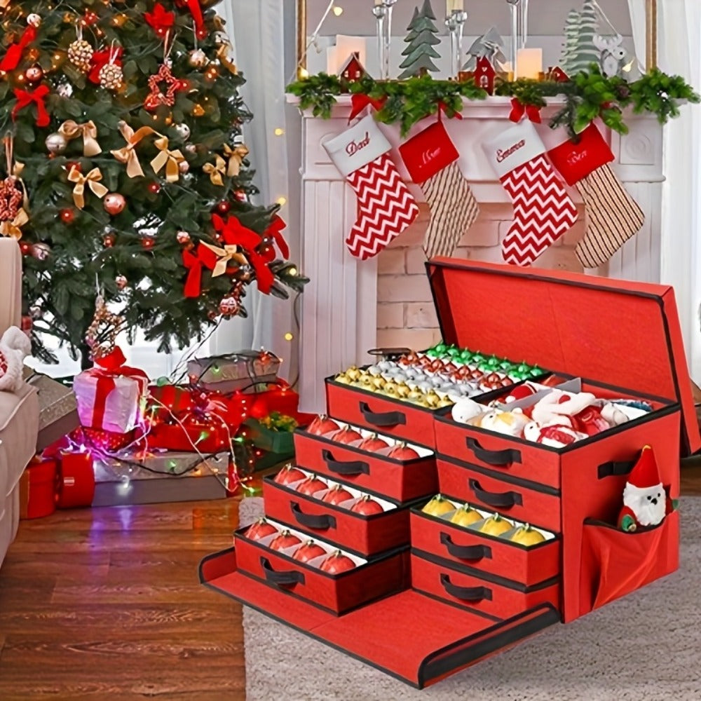 Christmas Ornament Storage Box 128 Slots 8 Trays Stackable Large Capacity Holiday Organizer with Lid Side Open Adjustable Dividers Removable