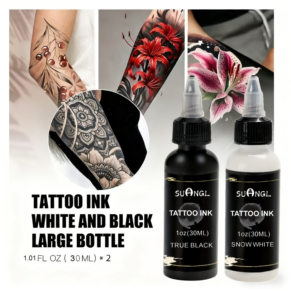 Tattoo Ink Black and White 1.01oz Bottle Options with Single, Two-Bottle and Mixed Color Sets