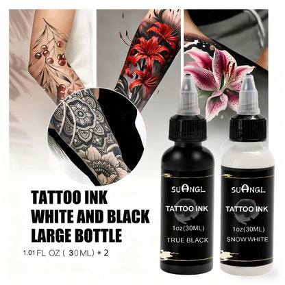 Tattoo Ink Black and White 1.01oz Bottle Options with Single, Two-Bottle and Mixed Color Sets
