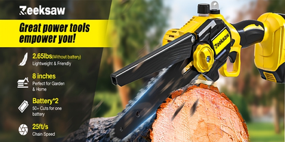 Cordless Mini Chainsaw 8 Inch with 2x2.0Ah Batteries & Charger, Auto Oiler, Chain Tensioning, 26ft/s Speed for Tree Branches & Yard Work