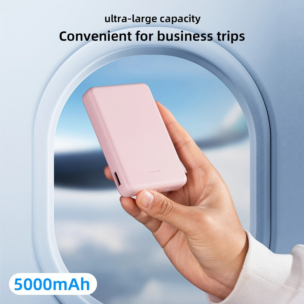Power Bank Slim 5000mAh or 10000mAh with Built-In USB-C Cable, Four-Device Layout and LED Display