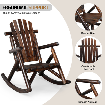 Patio Cedar Rocking Chair 26" Fan-Shaped Backrest Outdoor Rocker for Garden Poolside Patio