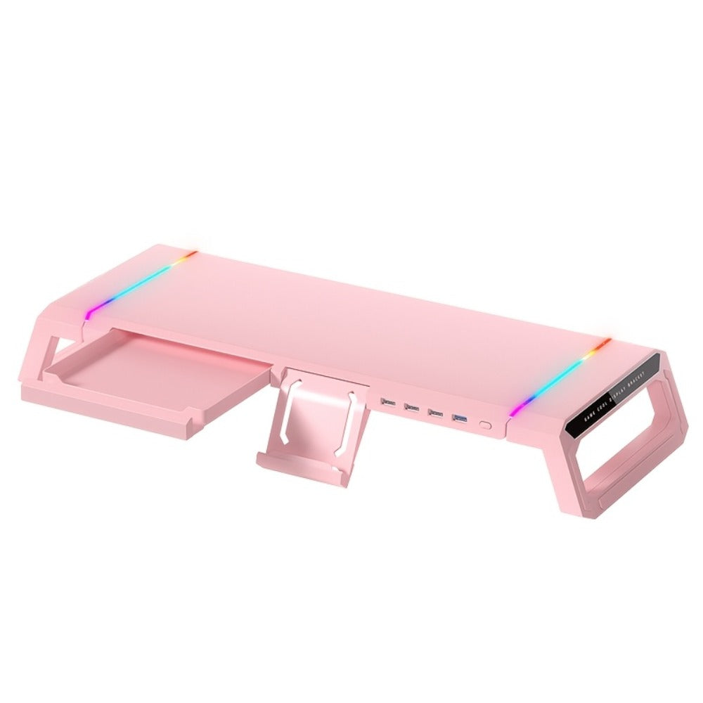 ICE COOREL Monitor Stand Foldable Height Adjustable with Storage Drawer, RGB Lighting & 4 USB Ports