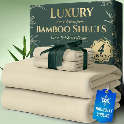 Bed Sheet Set Bamboo-Derived Fabric with Four Bed Sizes, specified Sheet Dimensions and Thirteen Colors