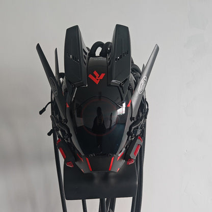 LED Cyberpunk Samurai Mask with Braids, Futuristic Sci-Fi Mechanical Face Mask for Halloween, Cosplay