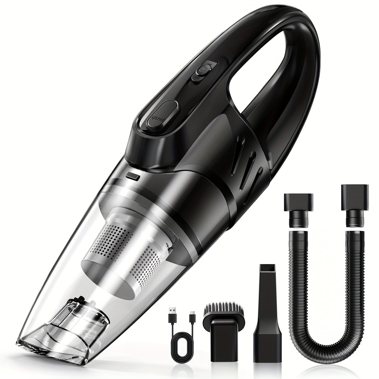 Model 807 Cordless Car Vacuum Cleaner with 6000Pa Pictured Rating, Five Accessories and Six Color Configurations