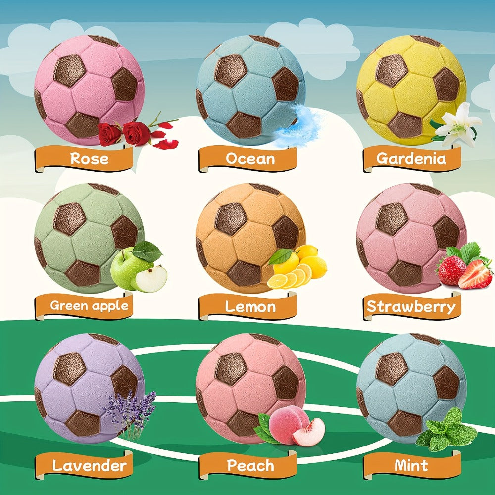 Soccer Ball Bath Bombs Gift Set 9 Pcs with Surprise Toys Inside – Lavender Scent Handmade Fizzy Bath Balls