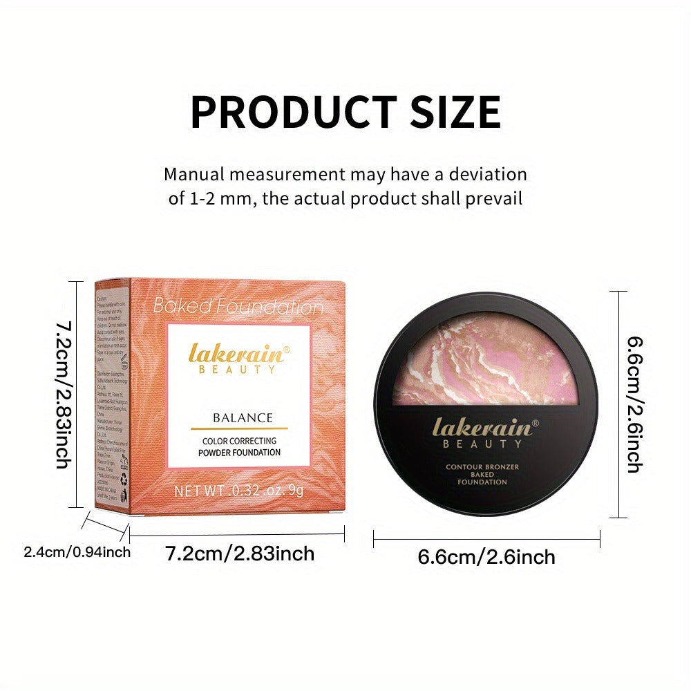 Marble Baked Contour Palette Set 2-Piece Kit with Color Correcting Foundation Powder, for Makeup, Travel and Everyday Vanity Use