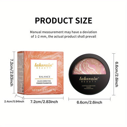 Marble Baked Contour Palette Set 2-Piece Kit with Color Correcting Foundation Powder, for Makeup, Travel and Everyday Vanity Use