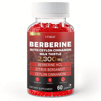 Berberine HCL Gummies 2300mg 60ct with Ceylon Cinnamon, Milk Thistle & Turmeric for Blood Sugar Balance