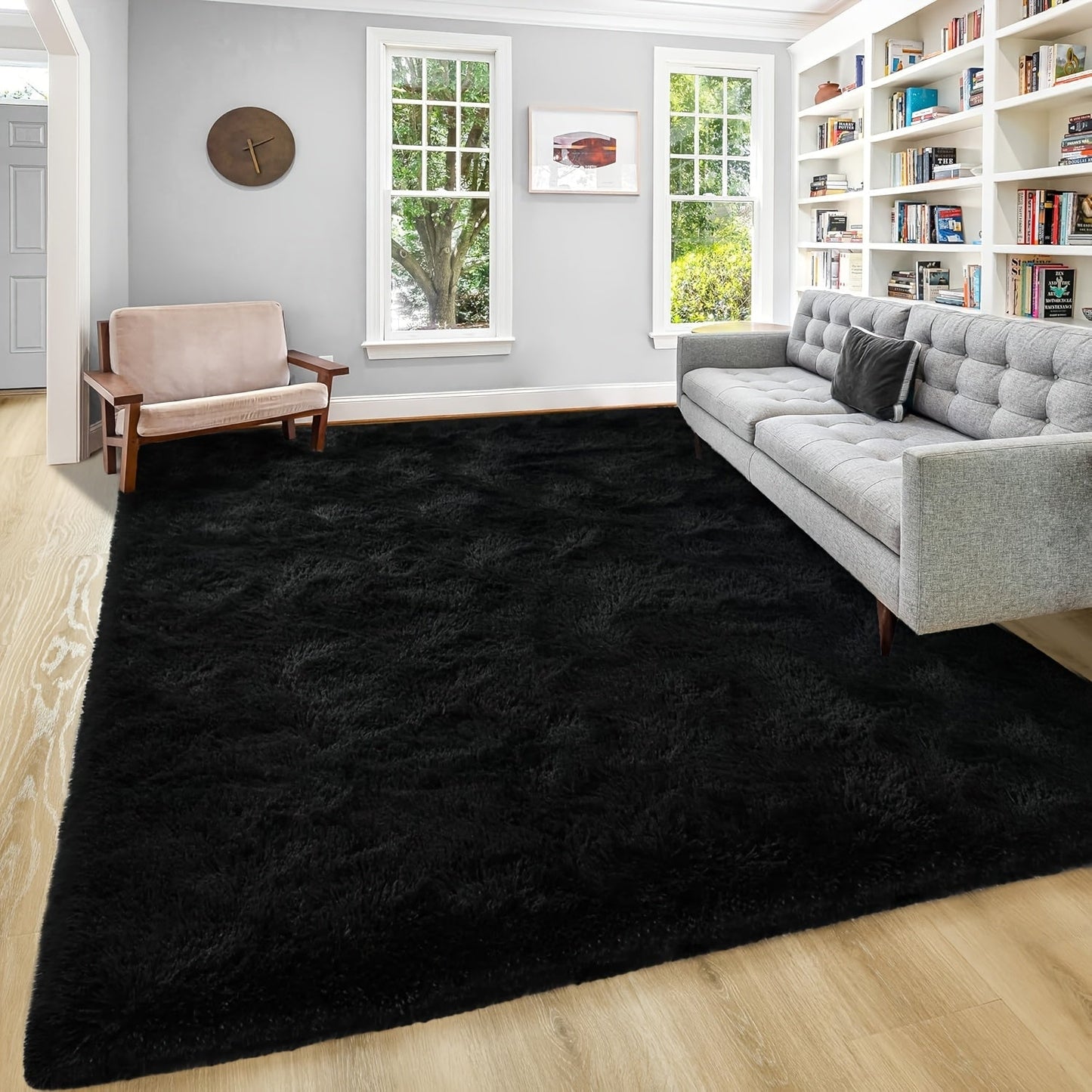 Shaggy Plush Area Rug – Soft Fluffy Carpet for Living Room, Bedroom & Sofa | Non-Slip Machine Washable Tie-Dye & Solid Color Long Pile Rug |