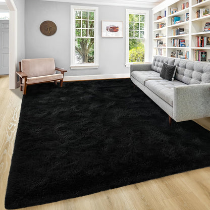 Shaggy Plush Area Rug – Soft Fluffy Carpet for Living Room, Bedroom & Sofa | Non-Slip Machine Washable Tie-Dye & Solid Color Long Pile Rug |