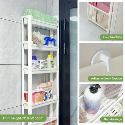 Behind Door Storage Rack, Multi-Layer Slim Organizer for Bathroom & Kitchen, Space Saving Over Door Shelf
