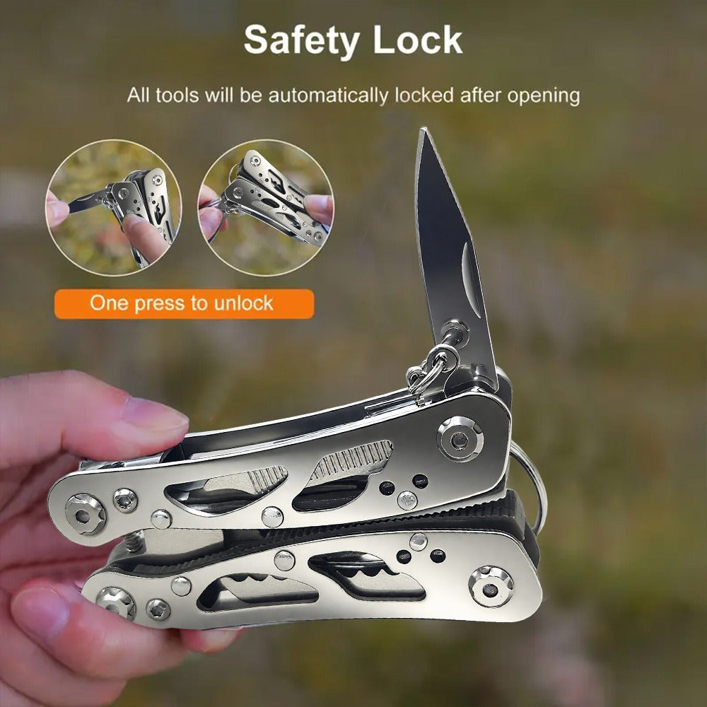 Multitool Pliers Folding Pocket, Carbon Steel Multi-Function Pliers with Wire Cutter Screwdriver & Anti-Slip Handle