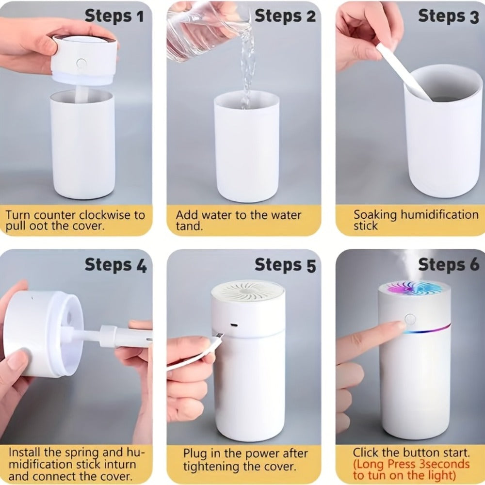 USB Cool Mist Humidifier with Color-Changing Night Light, Portable Desktop Car Aromatherapy Humidifier Nano Fine Mist Facial Steamer