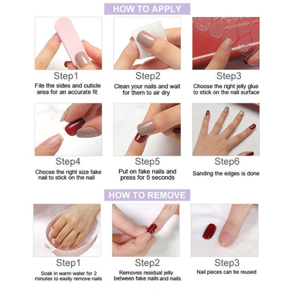 Press On Nails 10-Piece Long Water-Drop Set with Red Glass Glitter and Removable Self-Adhesive Gel Tabs