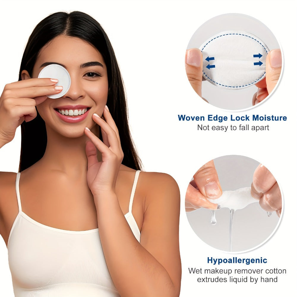 Makeup Remover Pads 600 Count Soft Hypoallergenic Lint-Free Cotton Rounds 360 Locking Edge Unscented Absorbent Disposable Face Pads