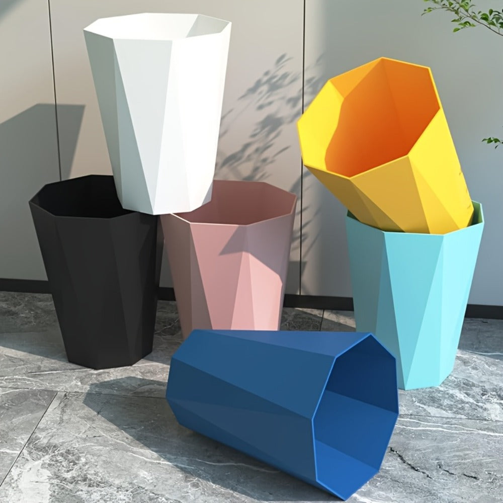 Trash Can 2 Pack Nordic Octagonal Wastebasket – Small Open Top Geometric Plastic Waste Bin with Brushed Finish for Bathroom