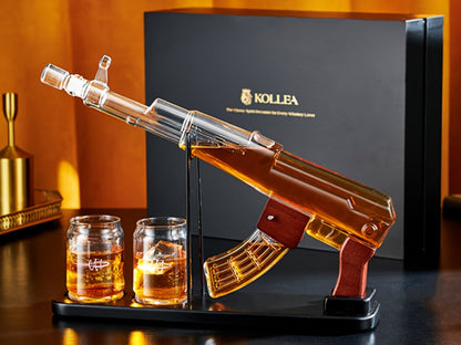 AK-47 Whiskey Gun Decanter Set with Detachable Magazine and Two 6.75oz Glasses, 17.6oz Liquor Dispenser Military Style Home Bar Decanter