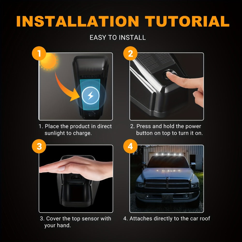 Solar Cab Roof LED Light Set, Five Adhesive-Mount Units in Green, Yellow or White with 13.5 cm Housings