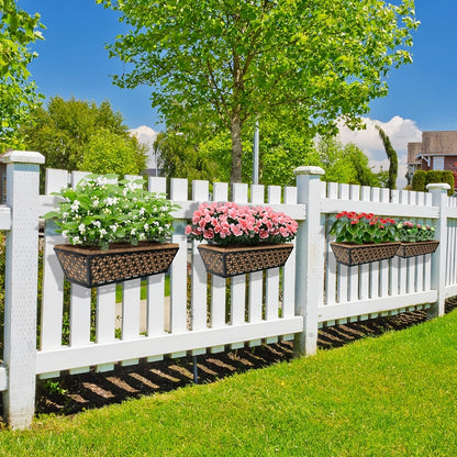 Window Box Planter 24 Inch with Coco Liner Adjustable Railing Brackets Cast Iron Flower Box for Porch Fence Balcony Patio Outdoor Garden