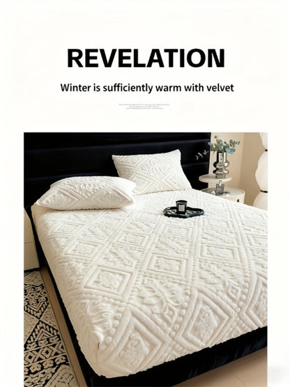 Bed Sheets, Single Jacquard-Knit Embossed Fitted Sheet with 11.4-Inch Pocket, Five Colors and Twin-to-King Sizes