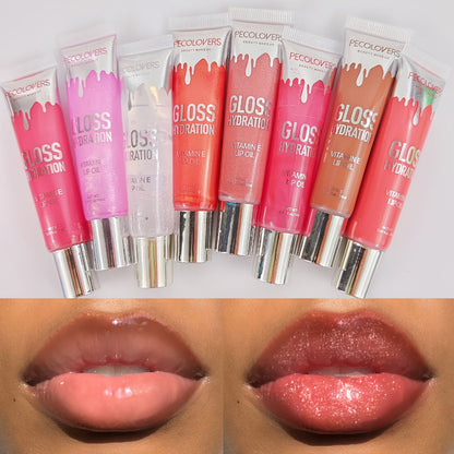 Pearlescent Glitter Lip Gloss Set 8 Pieces with Lip Oil Formula, for Makeup, Travel and Everyday Vanity Use