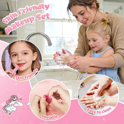 Kids Makeup Set for Girls, 2-in-1 Princess Makeup & Nail Art Kit, Pretend Play Cosmetics with Nail Polish