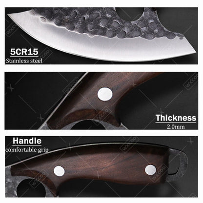 Kitchen Knife Set by WXYCOO, 3- or 4-Piece 5Cr15MoV Steel Hammered Blades with Curved Wood Handles