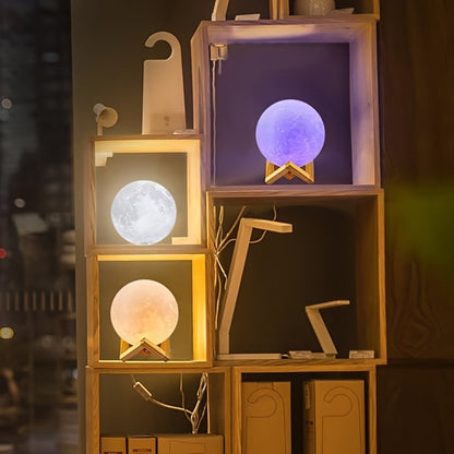 Moon Lamp 16-Color RGBW LED Night Light – 3D Printed 6.1" Realistic Moon with Remote Control & Wooden Stand