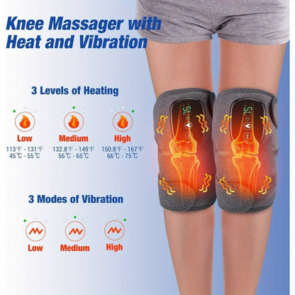 Heating Knee Massager 3-in-1 Wireless Vibrating Knee Brace - Electric Heating Pad with Vibration Massage for Knee