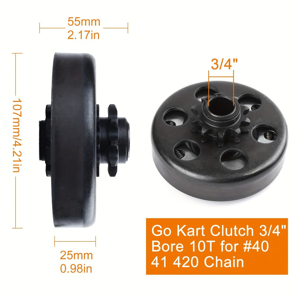 Centrifugal Clutch 3/4" Bore 10 Tooth for #40 41 420 Chain – Fits Predator 212cc, Honda GX160 GX200, Go Kart Minibike Baja MB165 MB200