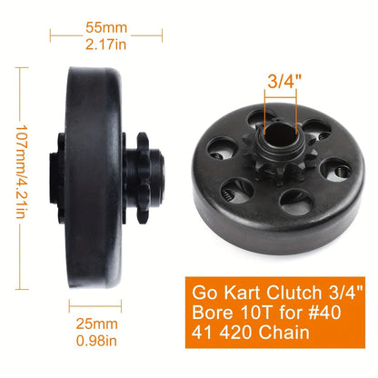 Centrifugal Clutch 3/4" Bore 10 Tooth for #40 41 420 Chain – Fits Predator 212cc, Honda GX160 GX200, Go Kart Minibike Baja MB165 MB200