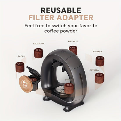 Compact Single-Serve Coffee Maker for Pods, Grounds or Tea with 4-8oz Serving Label and Four Colors