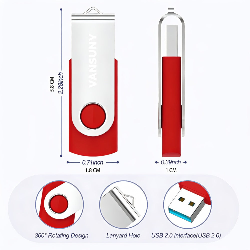 USB Flash Drive KOOTION Ten-Pack USB 2.0 Swivel Memory Sticks in Five Colors with 4GB or 8GB Options