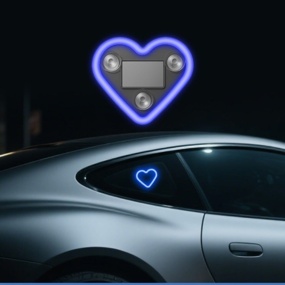 Car Interior Neon Heart Lights Solar USB Rechargeable 5 Lighting Modes Vibration-Sensing Auto On/Off Dashboard Decoration for Cars Trucks
