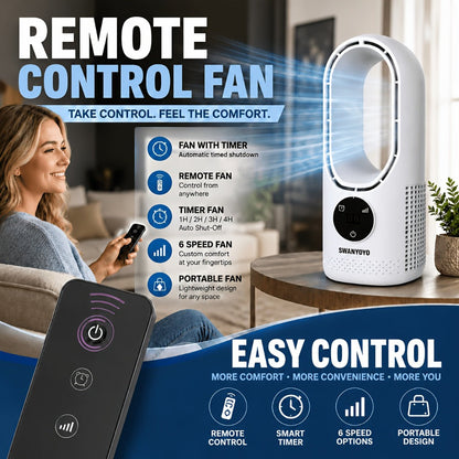 Portable Fan USB-Powered Bladeless Tower Model with Water Mist, Remote, Touch Controls and LED Light