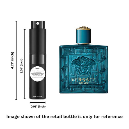 Versace Eros Eau de Toilette Travel Spray, 8ml Black-Labeled Atomizer with 0.27 fl oz Capacity