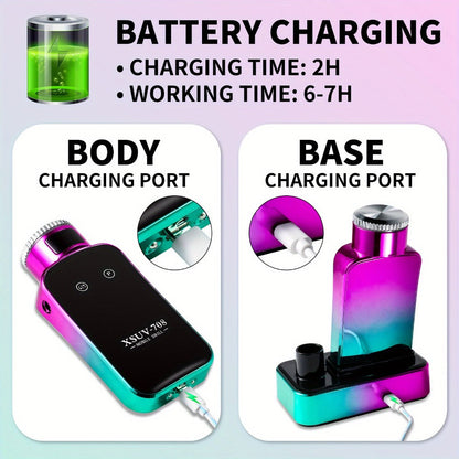 Electric Nail Drill 45000 RPM Cordless Kit with Charging Base, Display and Four Color Options