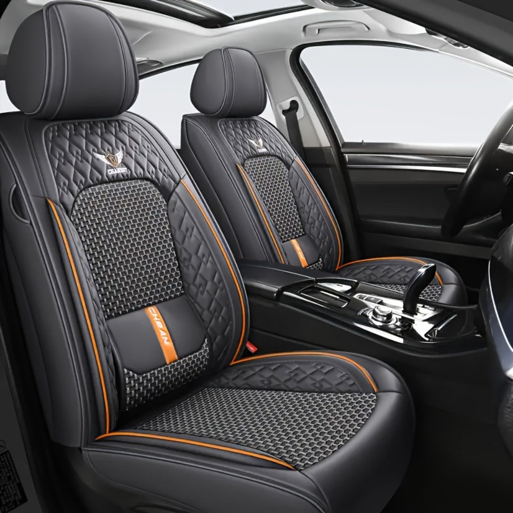 Car Seat Covers 3D Diamond-Embroidered Faux Leather with Two-Front or Five-Seat Set Options